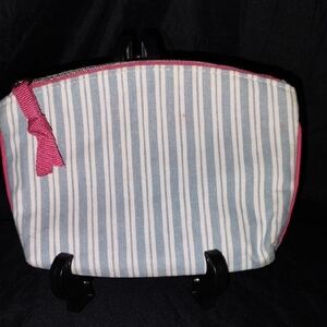 Ipsy Pink and Gray Striped Cosmetic Bag with Chic Design